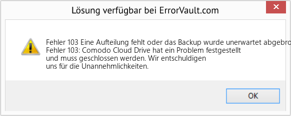 Fix Eine Aufteilung fehlt oder das Backup wurde unerwartet abgebrochen (Error Fehler 103)
