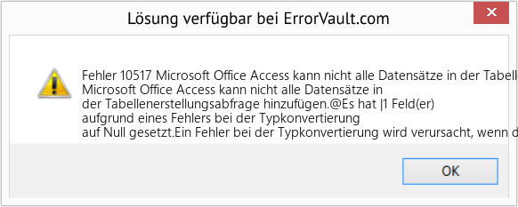Fix Microsoft Office Access kann nicht alle Datensätze in der Tabellenerstellungsabfrage hinzufügen (Error Fehler 10517)