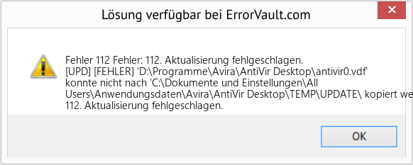 Fix Fehler: 112. Aktualisierung fehlgeschlagen. (Error Fehler 112)