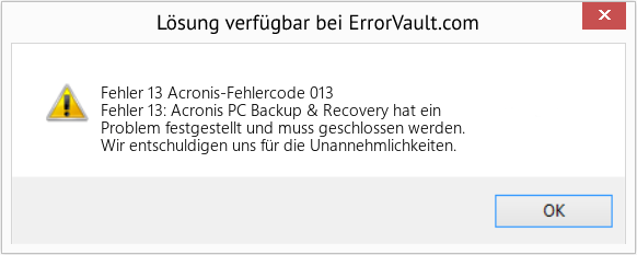 Fix Acronis-Fehlercode 013 (Error Fehler 13)