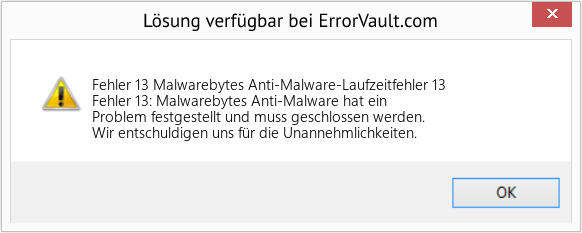 Fix Malwarebytes Anti-Malware-Laufzeitfehler 13 (Error Fehler 13)
