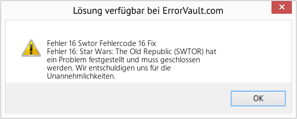 Fix Swtor Fehlercode 16 Fix (Error Fehler 16)