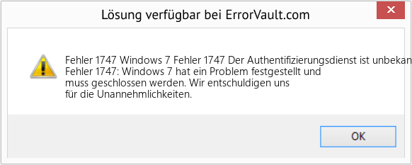 Fix Windows 7 Fehler 1747 Der Authentifizierungsdienst ist unbekannt (Error Fehler 1747)
