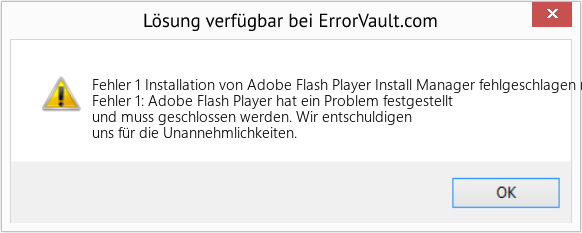 Download Error <?php echo $number; ?> (Installation von Adobe Flash Player Install Manager fehlgeschlagen mit Fehlercode 1) Repair Tool Fix Installation von Adobe Flash Player Install Manager fehlgeschlagen mit Fehlercode 1 (Error Fehler 1)