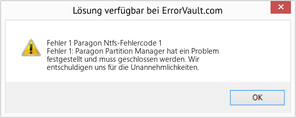 Fix Paragon Ntfs-Fehlercode 1 (Error Fehler 1)