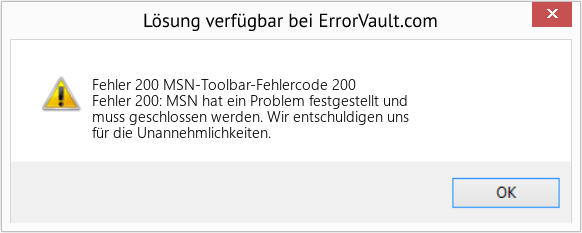 Fix MSN-Toolbar-Fehlercode 200 (Error Fehler 200)