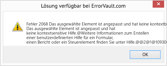 Fix Das ausgewählte Element ist angepasst und hat keine kontextbezogene Hilfe (Error Fehler 2068)