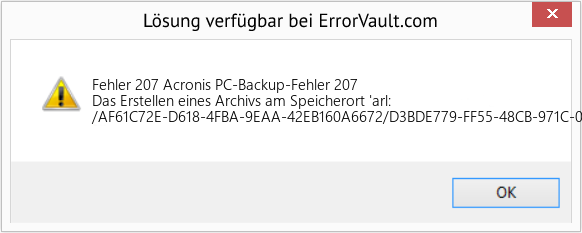 Fix Acronis PC-Backup-Fehler 207 (Error Fehler 207)