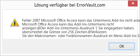 Fix Microsoft Office Access kann das Untermenü Add-Ins nicht anzeigen (Error Fehler 2087)
