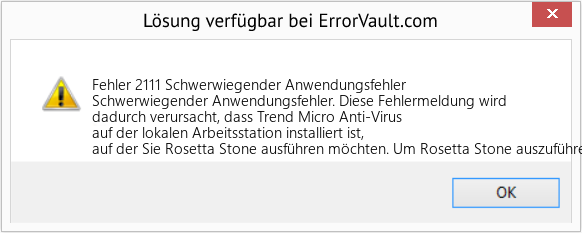Fix Schwerwiegender Anwendungsfehler (Error Fehler 2111)
