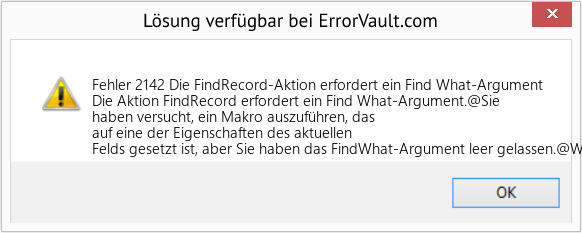 Fix Die FindRecord-Aktion erfordert ein Find What-Argument (Error Fehler 2142)
