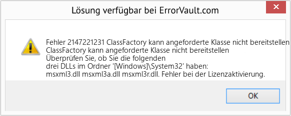 Fix ClassFactory kann angeforderte Klasse nicht bereitstellen (Error Fehler 2147221231)