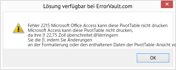 Download Error <?php echo $number; ?> (Microsoft Office Access kann diese PivotTable nicht drucken) Repair Tool Fix Microsoft Office Access kann diese PivotTable nicht drucken (Error Fehler 2215)