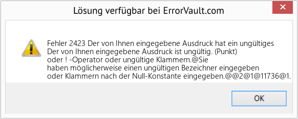 Fix Der von Ihnen eingegebene Ausdruck hat ein ungültiges (Error Fehler 2423)