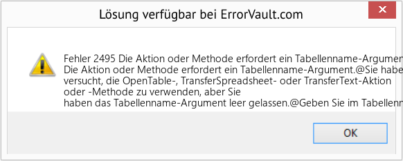 Download Error <?php echo $number; ?> (Die Aktion oder Methode erfordert ein Tabellenname-Argument) Repair Tool Fix Die Aktion oder Methode erfordert ein Tabellenname-Argument (Error Fehler 2495)