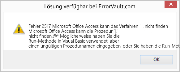 Download Error <?php echo $number; ?> (Microsoft Office Access kann das Verfahren '| . nicht finden) Repair Tool Fix Microsoft Office Access kann das Verfahren '| . nicht finden (Error Fehler 2517)
