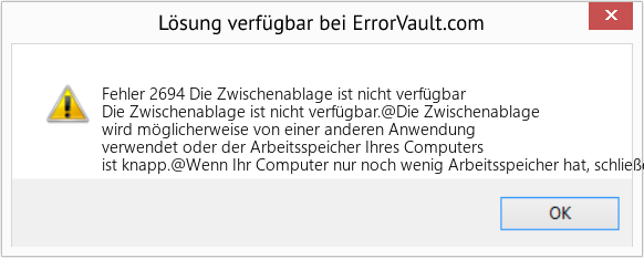 Fix Die Zwischenablage ist nicht verfügbar (Error Fehler 2694)