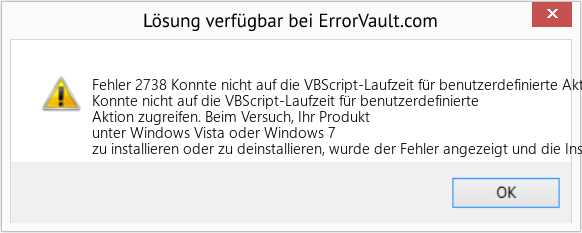 Fix Konnte nicht auf die VBScript-Laufzeit für benutzerdefinierte Aktion zugreifen (Error Fehler 2738)