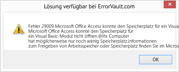 Download Error <?php echo $number; ?> (Microsoft Office Access konnte den Speicherplatz für ein Visual Basic-Modul nicht öffnen) Repair Tool Fix Microsoft Office Access konnte den Speicherplatz für ein Visual Basic-Modul nicht öffnen (Error Fehler 29009)