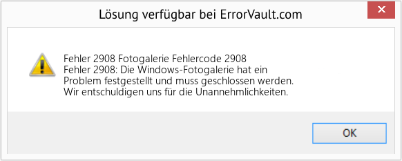 Fix Fotogalerie Fehlercode 2908 (Error Fehler 2908)