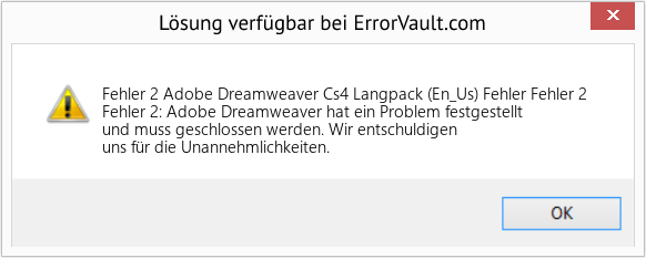 Fix Adobe Dreamweaver Cs4 Langpack (En_Us) Fehler Fehler 2 (Error Fehler 2)