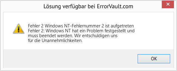 Fix Windows NT-Fehlernummer 2 ist aufgetreten (Error Fehler 2)