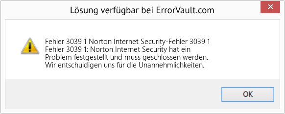 Fix Norton Internet Security-Fehler 3039 1 (Error Fehler 3039 1)