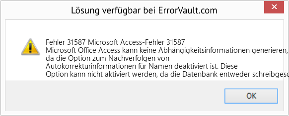 Download Error <?php echo $number; ?> (Microsoft Access-Fehler 31587) Repair Tool Fix Microsoft Access-Fehler 31587 (Error Fehler 31587)