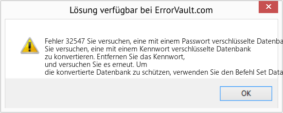 Download Error <?php echo $number; ?> (Sie versuchen, eine mit einem Passwort verschlüsselte Datenbank zu konvertieren) Repair Tool Fix Sie versuchen, eine mit einem Passwort verschlüsselte Datenbank zu konvertieren (Error Fehler 32547)