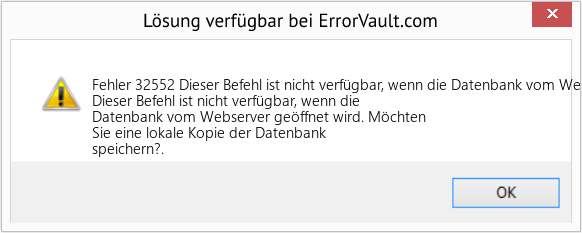 Download Error <?php echo $number; ?> (Dieser Befehl ist nicht verfügbar, wenn die Datenbank vom Webserver geöffnet wird) Repair Tool Fix Dieser Befehl ist nicht verfügbar, wenn die Datenbank vom Webserver geöffnet wird (Error Fehler 32552)
