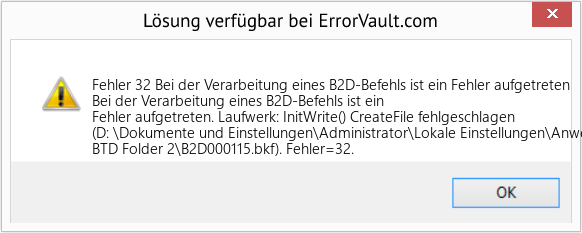 Download Error <?php echo $number; ?> (Bei der Verarbeitung eines B2D-Befehls ist ein Fehler aufgetreten) Repair Tool Fix Bei der Verarbeitung eines B2D-Befehls ist ein Fehler aufgetreten (Error Fehler 32)