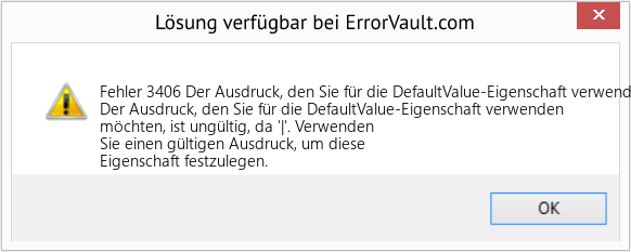 Download Error <?php echo $number; ?> (Der Ausdruck, den Sie für die DefaultValue-Eigenschaft verwenden möchten, ist ungültig, da '|') Repair Tool Fix Der Ausdruck, den Sie für die DefaultValue-Eigenschaft verwenden möchten, ist ungültig, da '|' (Error Fehler 3406)