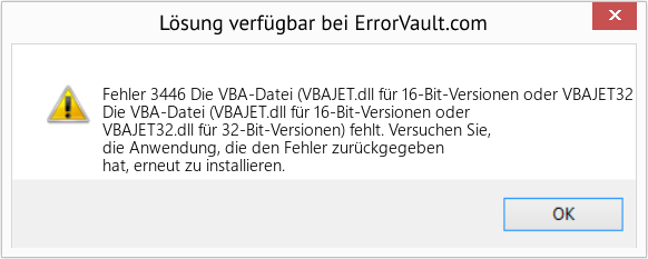 Download Error <?php echo $number; ?> (Die VBA-Datei (VBAJET.dll für 16-Bit-Versionen oder VBAJET32) Repair Tool Fix Die VBA-Datei (VBAJET.dll für 16-Bit-Versionen oder VBAJET32 (Error Fehler 3446)