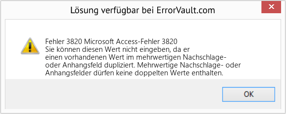 Fix Microsoft Access-Fehler 3820 (Error Fehler 3820)