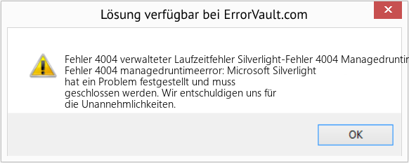 Download Error <?php echo $number; ?> (Silverlight-Fehler 4004 Managedruntimeerror) Repair Tool Fix Silverlight-Fehler 4004 Managedruntimeerror (Error Fehler 4004 verwalteter Laufzeitfehler)