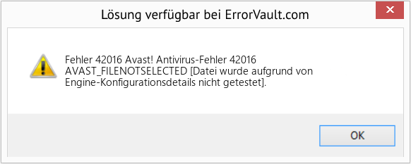 Fix Avast! Antivirus-Fehler 42016 (Error Fehler 42016)