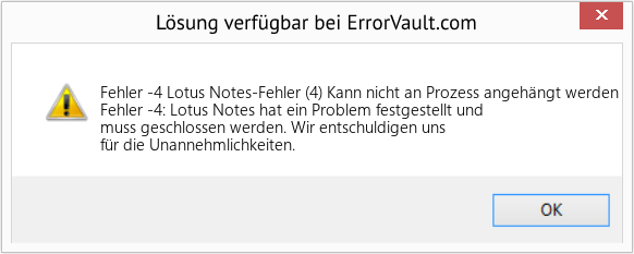 Download Error <?php echo $number; ?> (Lotus Notes-Fehler (4) Kann nicht an Prozess angehängt werden) Repair Tool Fix Lotus Notes-Fehler (4) Kann nicht an Prozess angehängt werden (Error Fehler -4)
