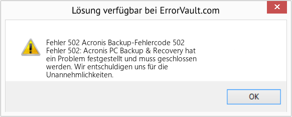 Fix Acronis Backup-Fehlercode 502 (Error Fehler 502)