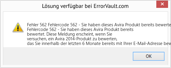Fix Fehlercode 562 - Sie haben dieses Avira Produkt bereits bewertet (Error Fehler 562)