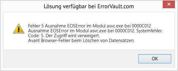 Download Error <?php echo $number; ?> (Ausnahme EOSError im Modul asvc.exe bei 0000C012) Repair Tool Fix Ausnahme EOSError im Modul asvc.exe bei 0000C012 (Error Fehler 5)