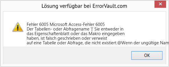 Download Error <?php echo $number; ?> (Microsoft Access-Fehler 6005) Repair Tool Fix Microsoft Access-Fehler 6005 (Error Fehler 6005)