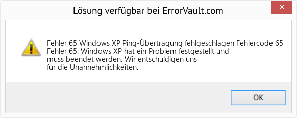 Fix Windows XP Ping-Übertragung fehlgeschlagen Fehlercode 65 (Error Fehler 65)