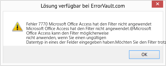 Fix Microsoft Office Access hat den Filter nicht angewendet (Error Fehler 7770)