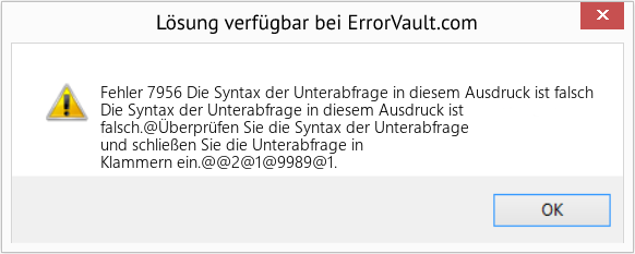 Fix Die Syntax der Unterabfrage in diesem Ausdruck ist falsch (Error Fehler 7956)