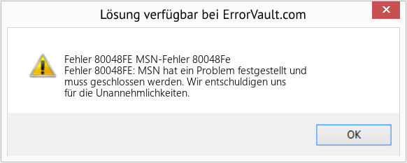 Fix MSN-Fehler 80048Fe (Error Fehler 80048FE)