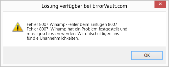 Download Error <?php echo $number; ?> (Winamp-Fehler beim Einfügen 8007) Repair Tool Fix Winamp-Fehler beim Einfügen 8007 (Error Fehler 8007)