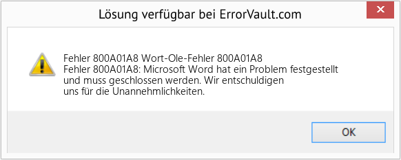 Fix Wort-Ole-Fehler 800A01A8 (Error Fehler 800A01A8)