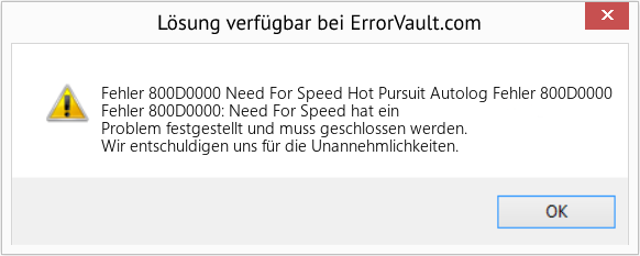 Fix Need For Speed ​​Hot Pursuit Autolog Fehler 800D0000 (Error Fehler 800D0000)