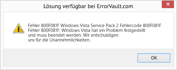 Fix Windows Vista Service Pack 2 Fehlercode 800F081F (Error Fehler 800F081F)