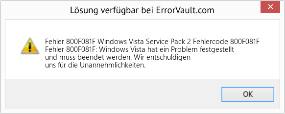 Download Error <?php echo $number; ?> (Windows Vista Service Pack 2 Fehlercode 800F081F) Repair Tool Fix Windows Vista Service Pack 2 Fehlercode 800F081F (Error Fehler 800F081F)